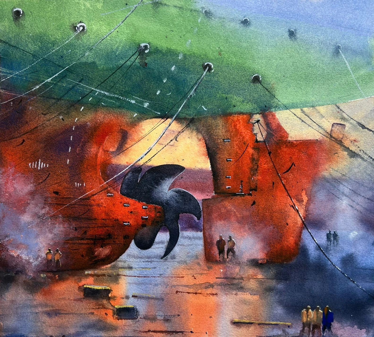 Ship Breaking Yard II — watercolour on paper by Iqbal Hossion